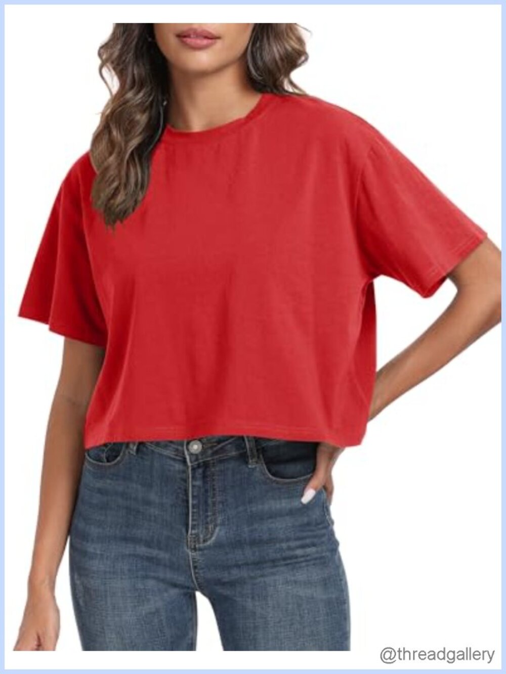 Oversized Workout Cropped T Shirt Crew Neck Short Sleeve Cotton Crop Top